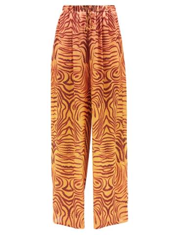 Fe Noel - Ritual-print Satin Wide-leg Trousers - Womens - Orange Print
