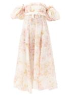 Matchesfashion.com Giambattista Valli - Puff-sleeved Floral-print Georgette Gown - Womens - Beige Print