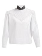 Matchesfashion.com Christopher Kane - Crystal Embellished Neck Lace Poplin Blouse - Womens - White