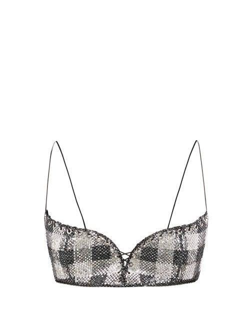 Ludovic De Saint Sernin - Swarovski-crystal Lace-up Chainmail Bralette Top - Womens - Black White
