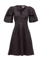 Matchesfashion.com Brock Collection - Puff-sleeve Cotton-blend Dress - Womens - Black
