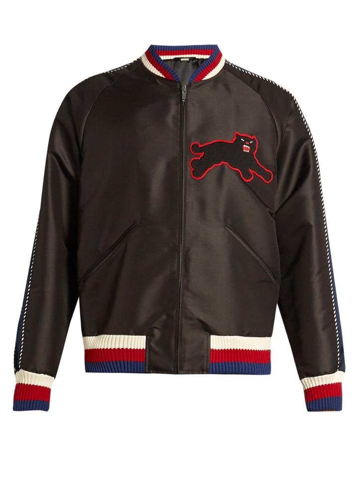 Gucci Panther-appliqu Silk-blend Bomber Jacket