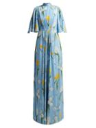 Matchesfashion.com Andrew Gn - Narcissus Print Silk Crepe Dress - Womens - Blue Multi