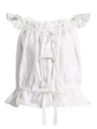 Matchesfashion.com Innika Choo - Embroidered Linen Top - Womens - White