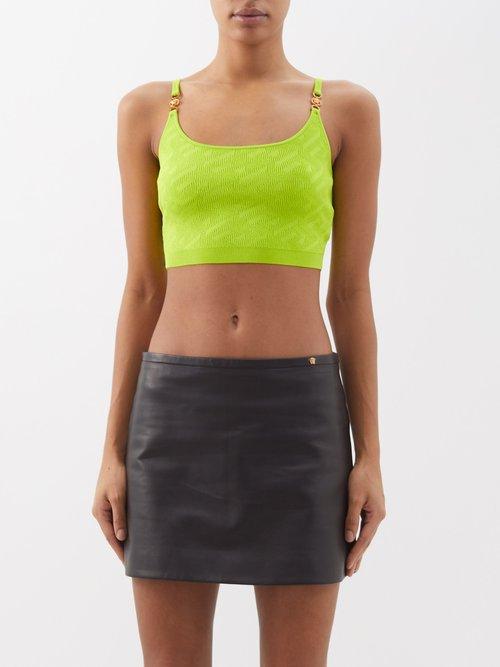 Versace - Greca-jacquard Knit Crop Top - Womens - Green