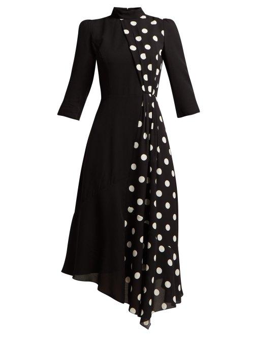 Matchesfashion.com Andrew Gn - Polka Dot Panel Silk Midi Dress - Womens - Black White
