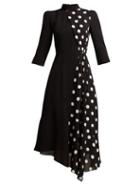 Matchesfashion.com Andrew Gn - Polka Dot Panel Silk Midi Dress - Womens - Black White