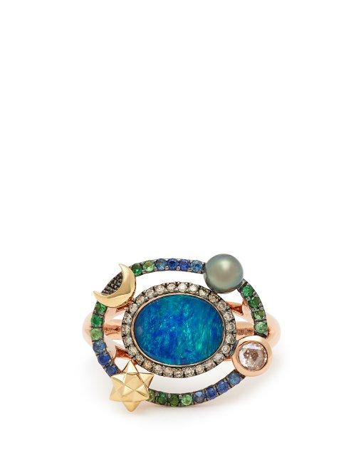 Matchesfashion.com Bibi Van Der Velden - Galaxy 18kt Gold, Diamond & Opal Ring - Womens - Blue