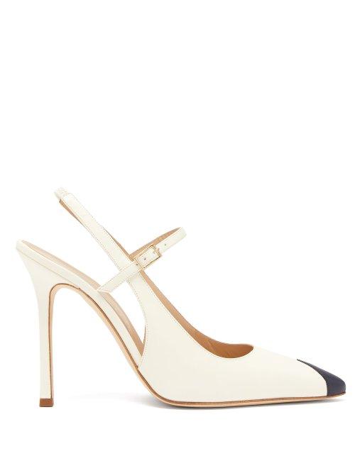 Matchesfashion.com Alessandra Rich - Toe Panel Leather Slingback Pumps - Womens - White