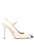 Matchesfashion.com Alessandra Rich - Toe Panel Leather Slingback Pumps - Womens - White
