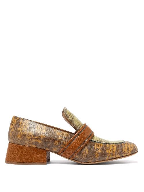 Matchesfashion.com Chlo - Cheryl Lizard-effect Leather Loafers - Womens - Tan Multi