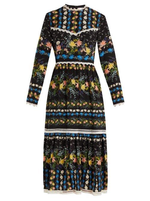 Matchesfashion.com Erdem - Georgie Mariko Meadow Print Silk Dress - Womens - Black Print