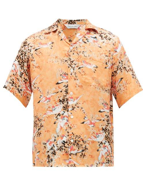 Matchesfashion.com Nipoaloha - Aloha Red Sparrow Print Silk Shirt - Mens - Orange Multi