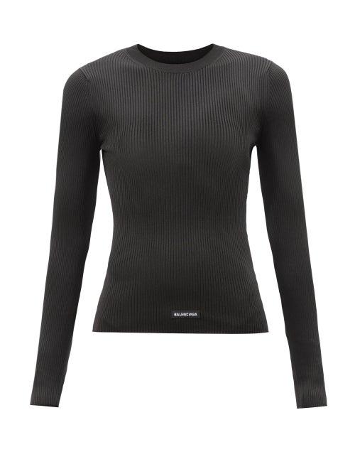 Balenciaga - Logo-patch Ribbed Sweater - Womens - Black