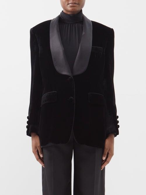 Burberry - Satin-trim Velvet Blazer - Womens - Black