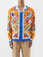 Casablanca - Cuban-collar Printed-silk Long-sleeved Shirt - Mens - Orange Multi