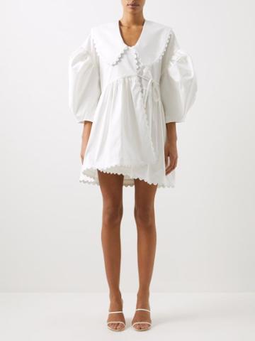Kika Vargas - Shona Scalloped-collar Cotton-blend Mini Dress - Womens - White