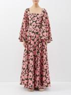 Agua By Agua Bendita - Cumbia Floral-print Linen Maxi Dress - Womens - Pink Print