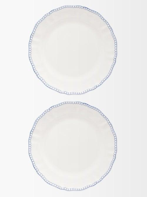 Zdg - Set Of Two Bouclette Faence-earthenware Plates - Blue Multi