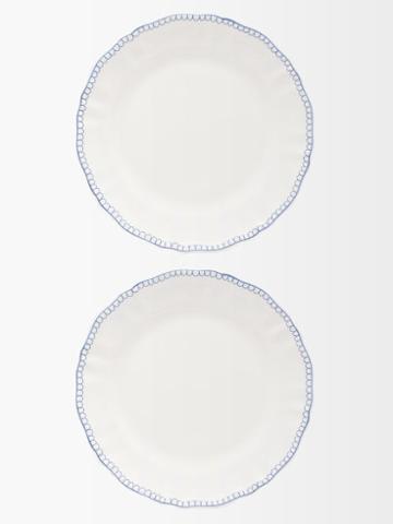 Zdg - Set Of Two Bouclette Faence-earthenware Plates - Blue Multi