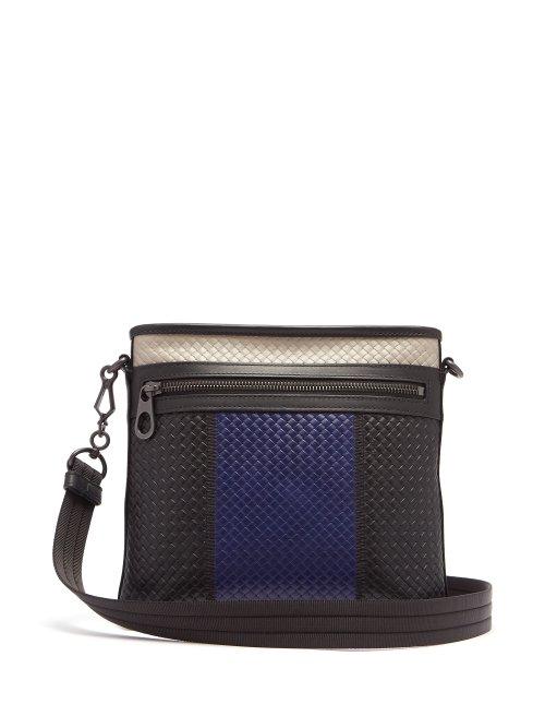 Matchesfashion.com Bottega Veneta - Intrecciato Colour Block Leather Messenger Bag - Mens - Black Multi