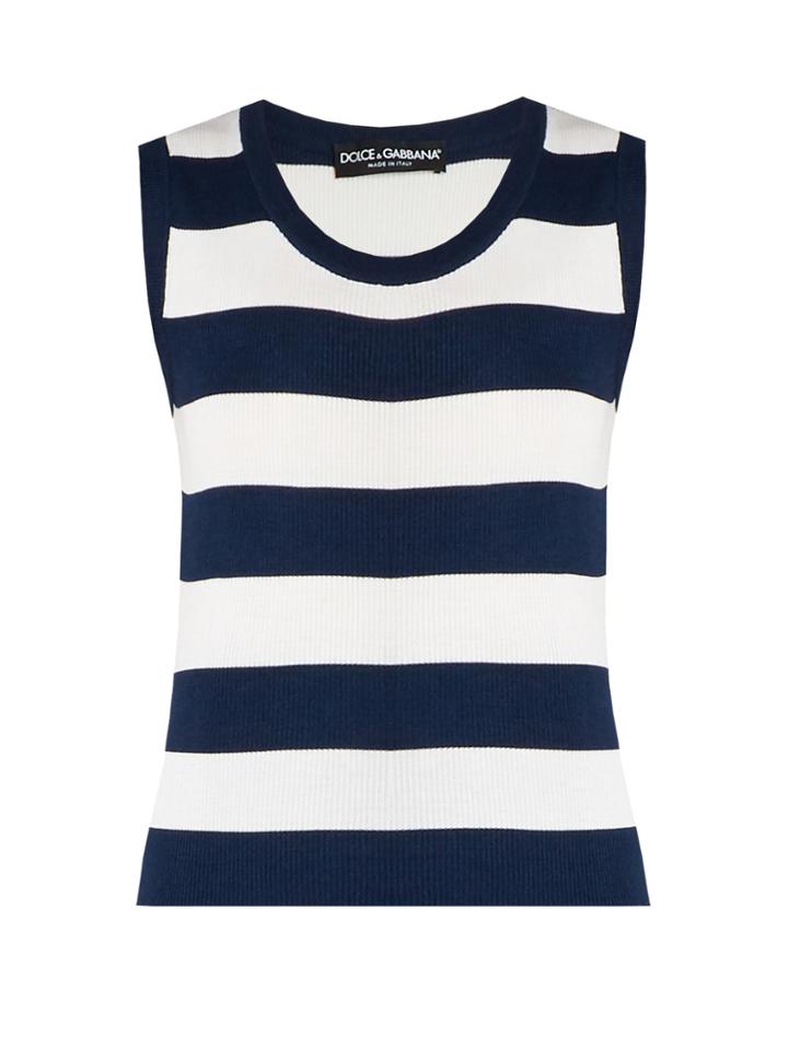 Dolce & Gabbana Rigato Striped Silk-jersey Sleeveless Top