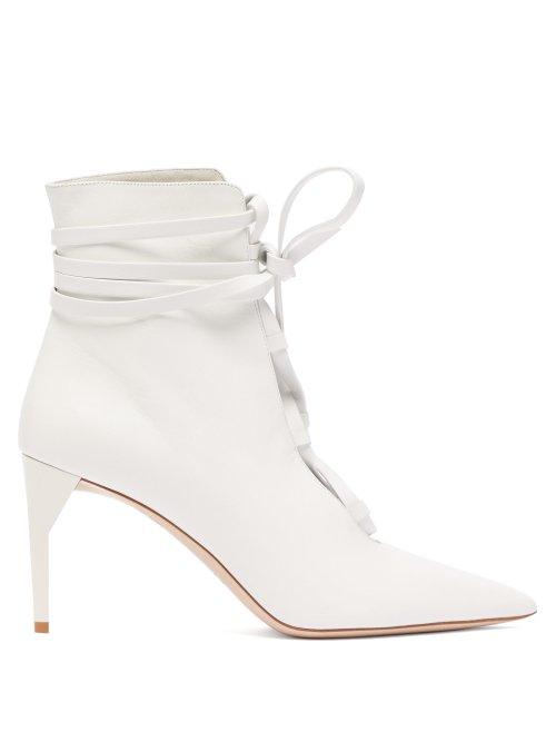 Matchesfashion.com Miu Miu - Lace Up Leather Ankle Boots - Womens - White