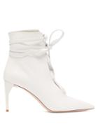 Matchesfashion.com Miu Miu - Lace Up Leather Ankle Boots - Womens - White
