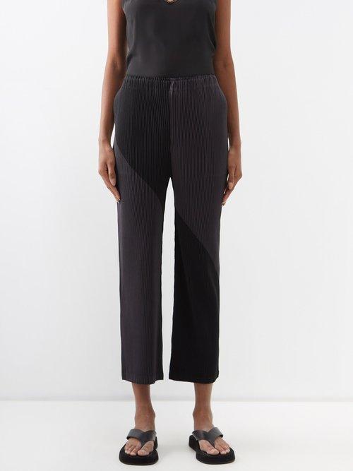 Issey Miyake - Colour-block Technical-pleated Jersey Trousers - Womens - Black Grey