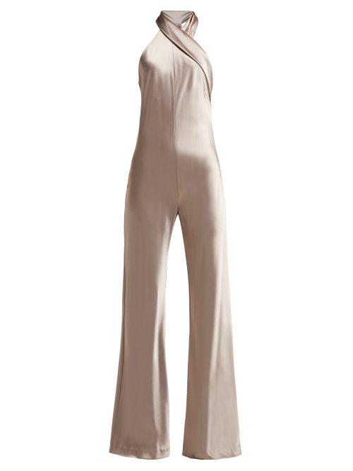 Matchesfashion.com Galvan - Pandora Halter Neck Satin Jumpsuit - Womens - Silver