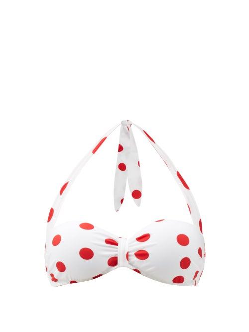 Matchesfashion.com Dolce & Gabbana - City Life Halterneck Polka-dot Bikini Top - Womens - Red White