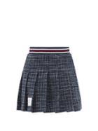 Matchesfashion.com Thom Browne - Pleated Check Cotton-blend Tweed Mini Skirt - Womens - Navy