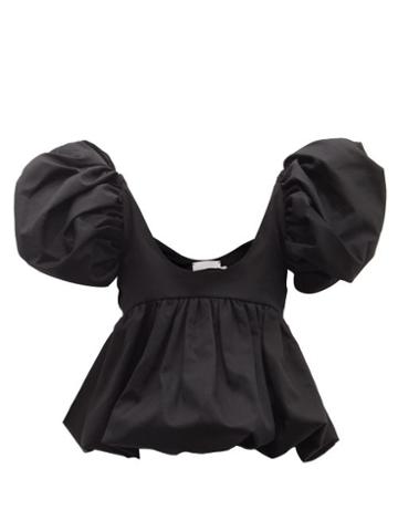 Kika Vargas - Chiara Puff-sleeve Cotton-blend Top - Womens - Black