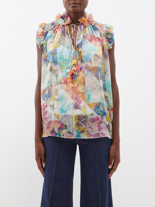 Zimmermann - High Tide Floral-print Chiffon Top - Womens - Multi
