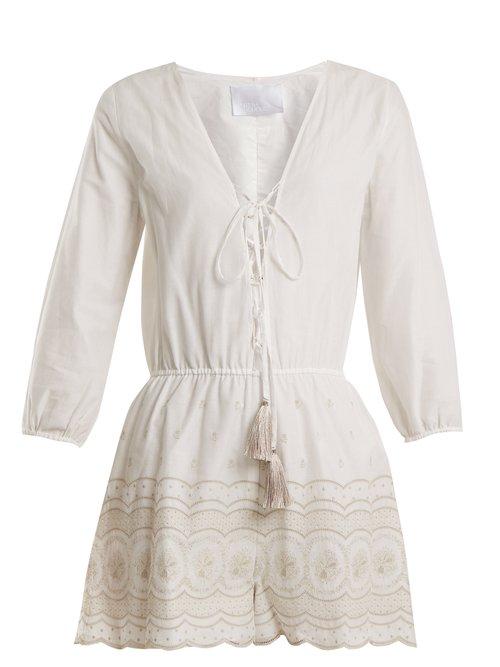 Matchesfashion.com Athena Procopiou - Sunday Morning Lace Up Cotton Playsuit - Womens - Ivory