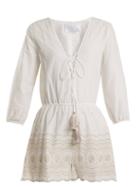 Matchesfashion.com Athena Procopiou - Sunday Morning Lace Up Cotton Playsuit - Womens - Ivory