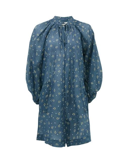 Matchesfashion.com Innika Choo - Bessie May T. Floral-print Cotton Mini Dress - Womens - Blue Print