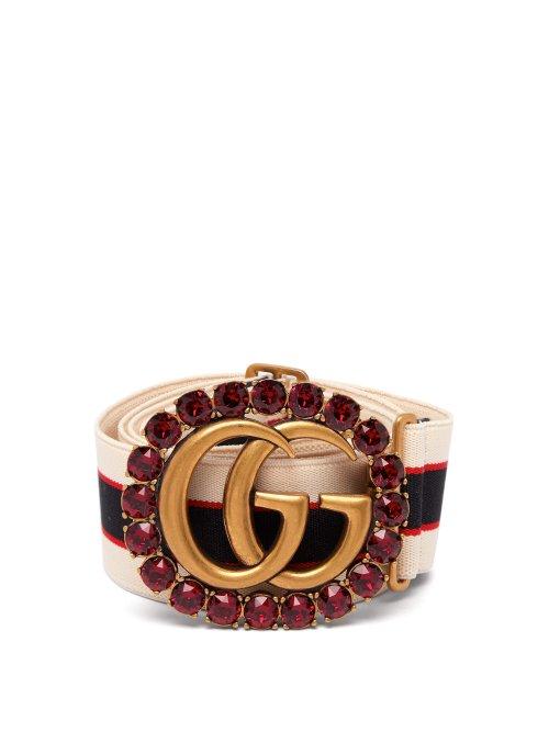 Matchesfashion.com Gucci - Crystal Gg Striped Elastic Belt - Womens - White