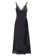 Jil Sander - Guipure Lace-insert Satin Slip Dress - Womens - Navy