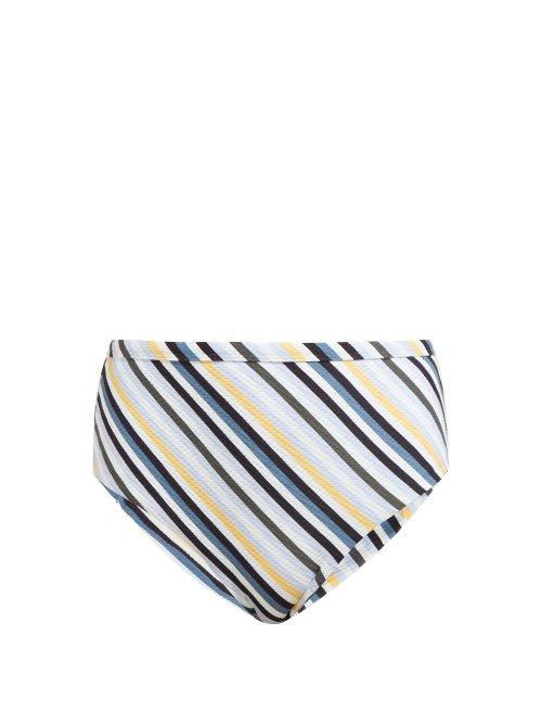 Matchesfashion.com Asceno - Striped High Rise Bikini Briefs - Womens - Blue Stripe