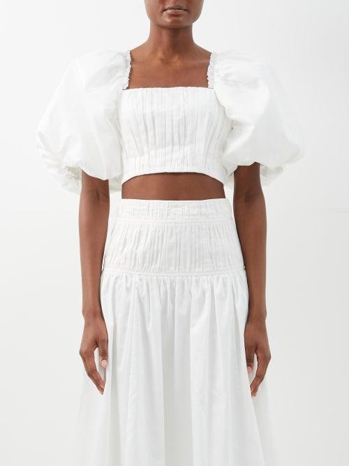 Aje - Enamour Puff-sleeve Cotton-poplin Cropped Top - Womens - Ivory
