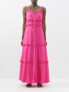 Bird & Knoll - Connie Ruffle-trim Cotton-blend Maxi Dress - Womens - Fuchsia