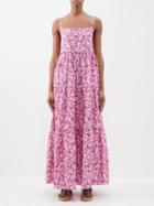 Matteau - Floral-print Low-back Organic-cotton Maxi Dress - Womens - Pink Print