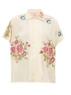 Matchesfashion.com Bode - Needle Point Floral Embroidered Satin Shirt - Womens - Ivory