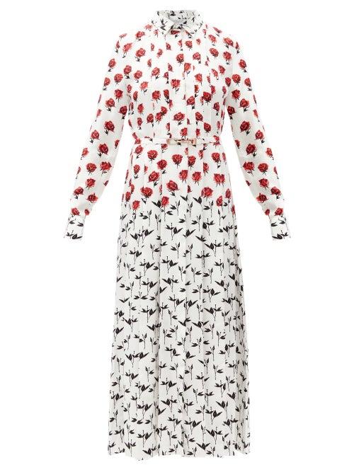 Matchesfashion.com Gabriela Hearst - Claudia Floral-print Silk-twill Midi Shirt Dress - Womens - Red White