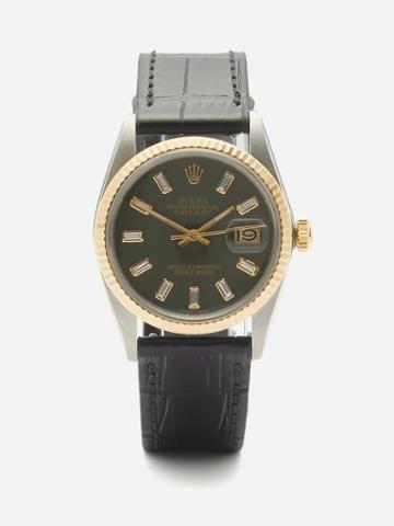 Lizzie Mandler - Vintage Rolex Datejust 33mm Diamond & Steel Watch - Womens - Black Green