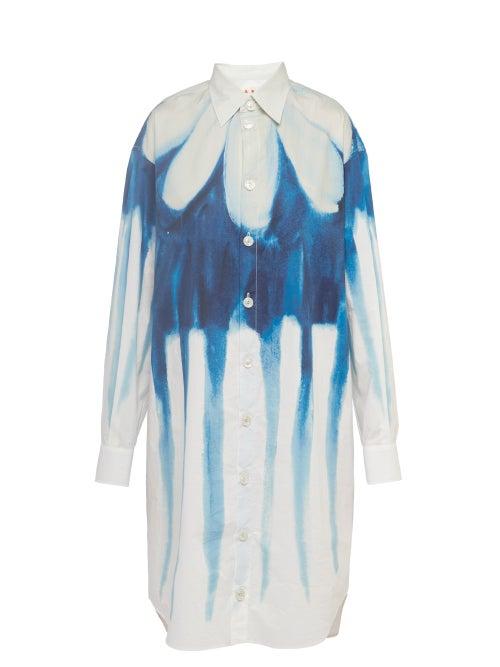 Marni - Dripping Daisy-print Poplin Shirt Dress - Womens - Blue Multi