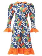 Matchesfashion.com Batsheva - Prairie Floral Print Cotton Midi Dress - Womens - Navy Multi