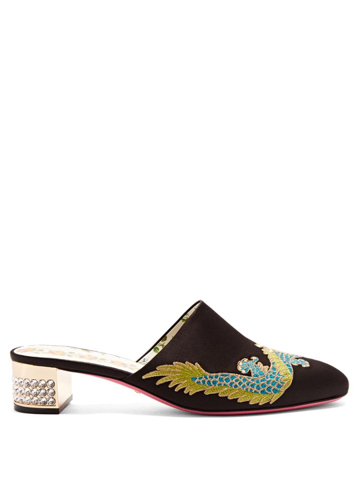 Gucci Crystal-embellished Embroidered Satin Mules