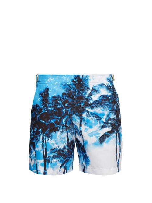 Matchesfashion.com Orlebar Brown - Bulldog X Palm Print Swim Shorts - Mens - Light Blue
